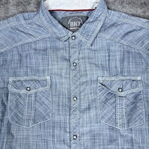 BKE Shirt Men's XXL Blue Chambray Standard Fit‎ Pearl Snap Long Sleeve Western